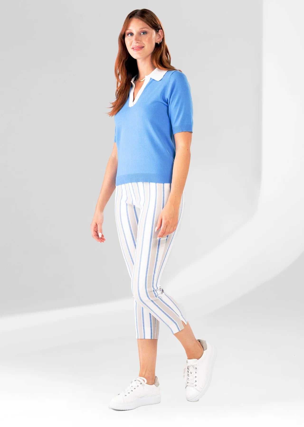 Wicklow Stripe Cropped Pants with Slits Lisette L