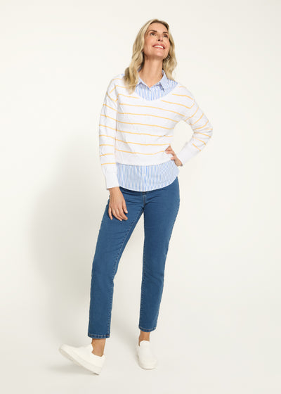 Long Sleeve Mix Media Sweater French Dressing Jeans