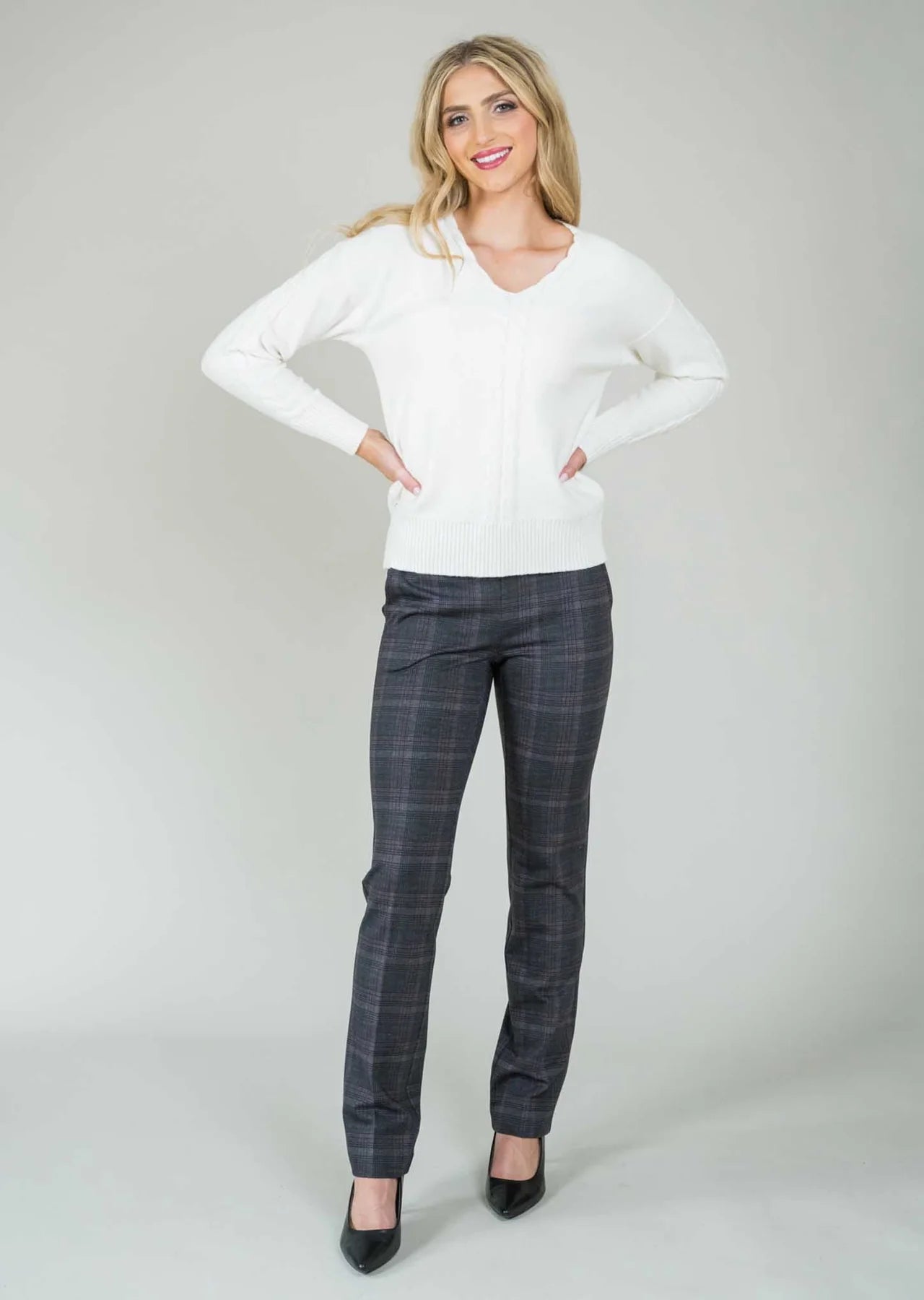 Marielle Plaid Straight Leg Pant W/ Pockets Lisette L