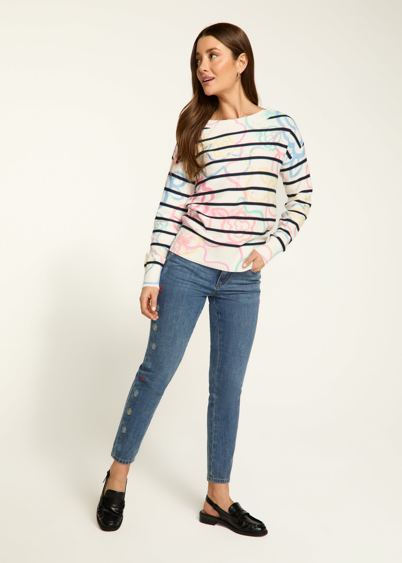 Boat Neck Printed Sweater French Dressing Jeans