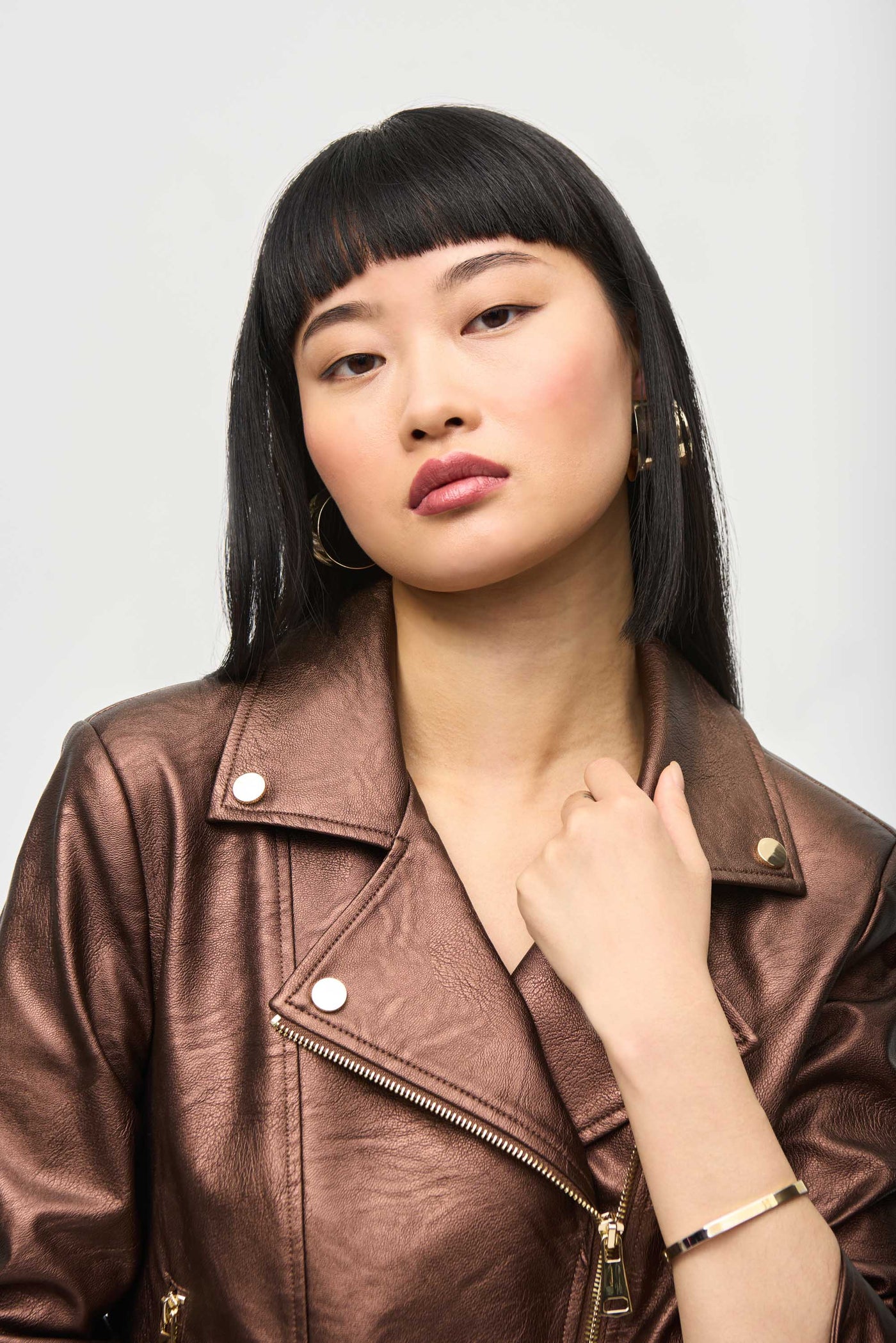 Metallic Faux Leather Biker Jacket Joseph Ribkoff