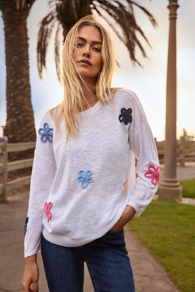 Cotton Sweater with Flower Patches Charlie B