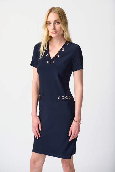 Joseph Ribkoff Silky Knit Shift Dress With Eyelets 