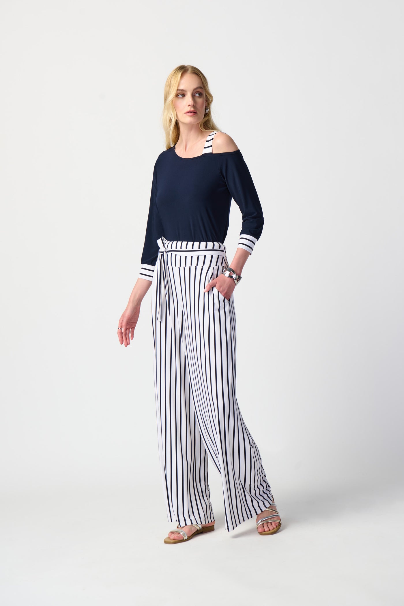 Joseph Ribkoff Striped Silky Knit Wide-Leg Pants 