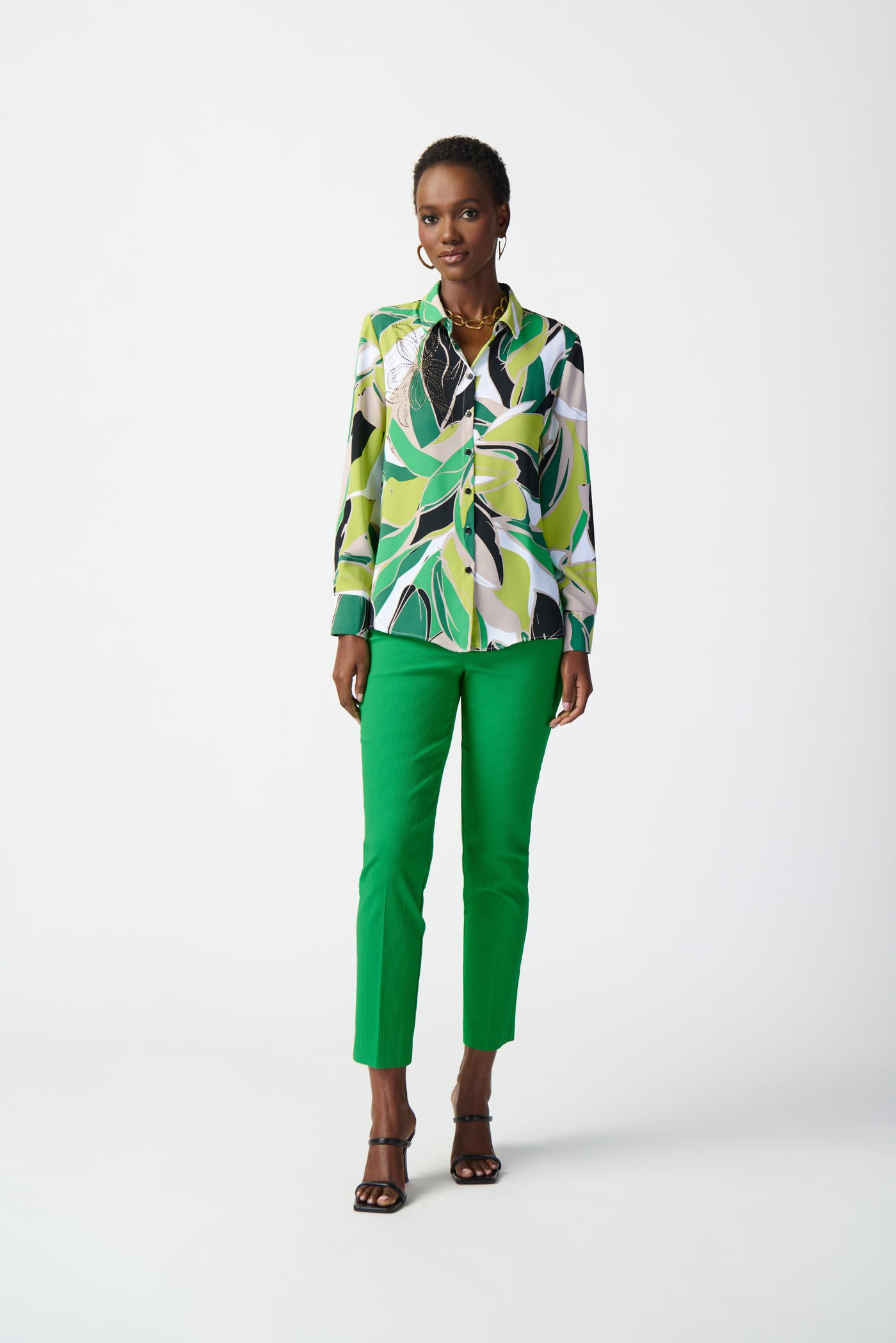 Joseph Ribkoff Tropical Print Woven Button Down Blouse 