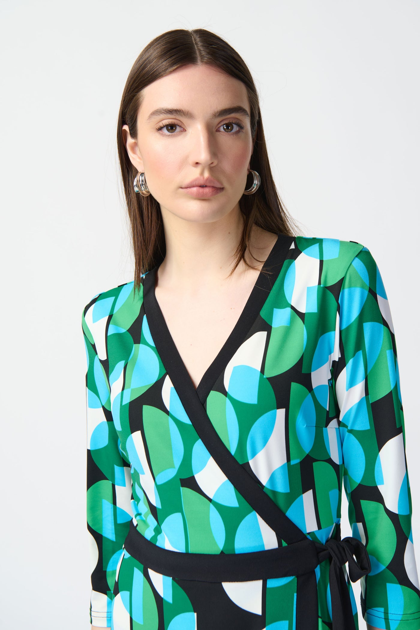 Joseph Ribkoff Geometric Print Silky Knit Wrap Dress 