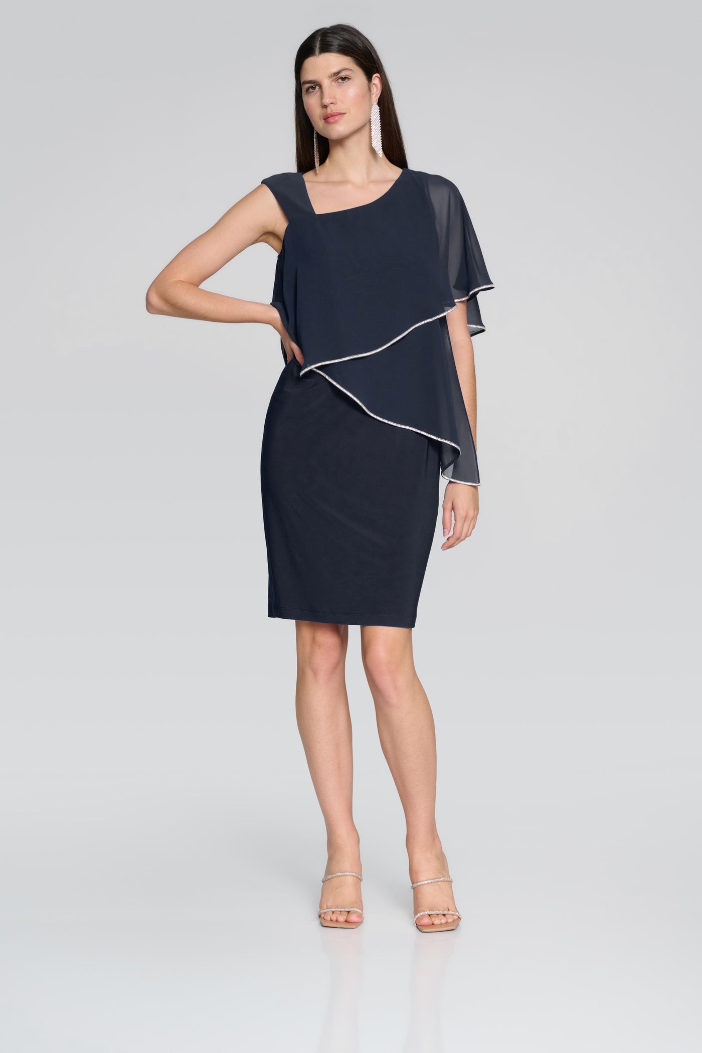 Silky Knit and Chiffon Asymmetrical Sheath Dress Joseph Ribkoff