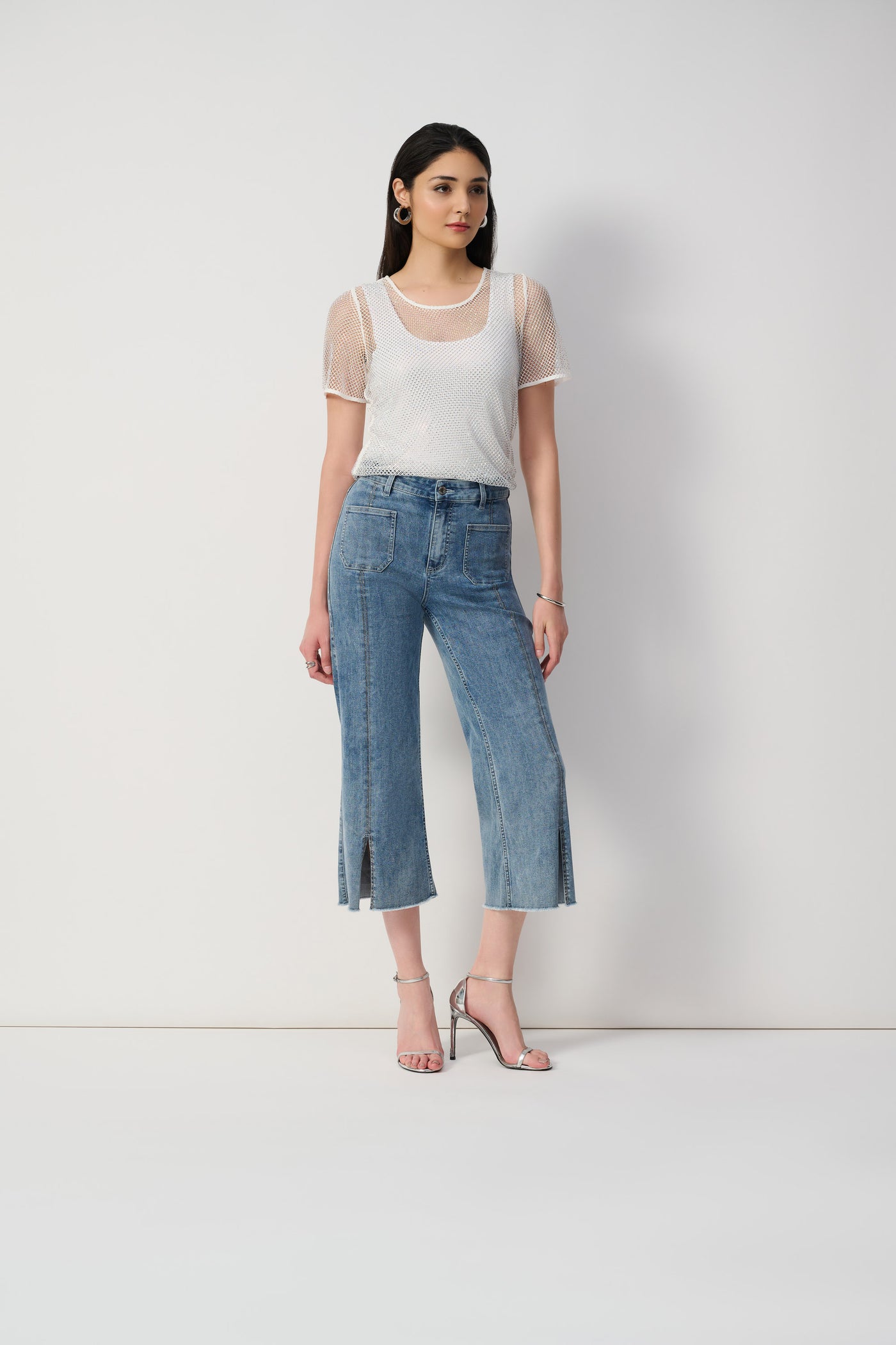 Culotte Jeans With Embellished Front Seam Joseph Ribkoff