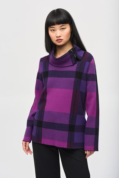 Plaid Jacquard Cowl Neck Sweater Joseph Ribkoff