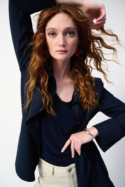 Woven Button-Down Blouse With Pockets - Dream Pants