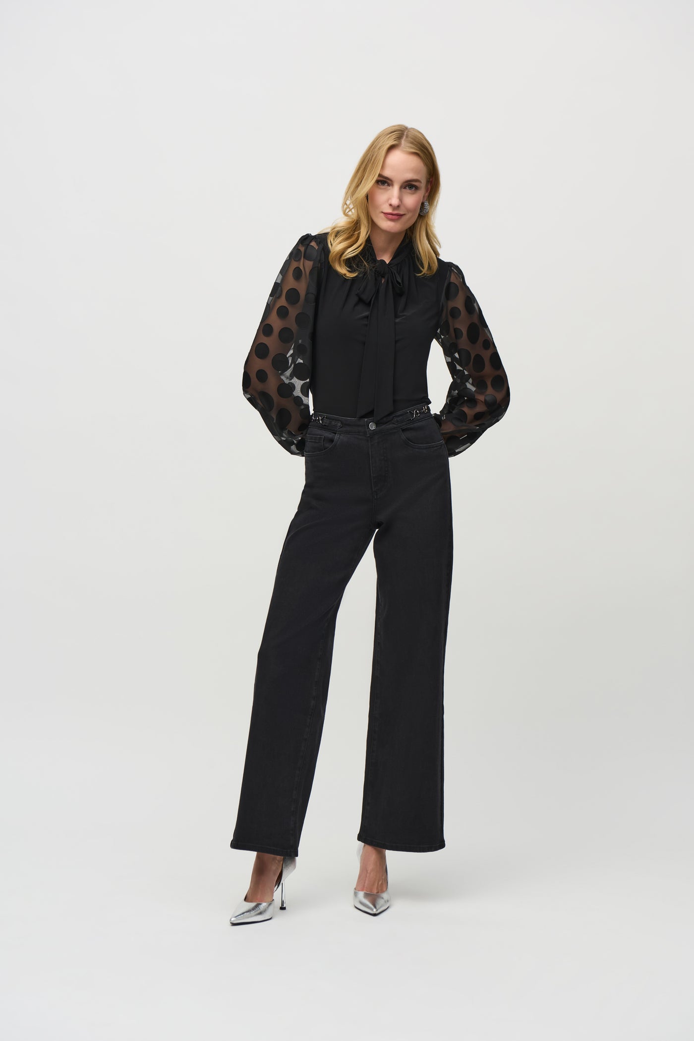 Silky Knit Top With Dot Burnout Sleeves Joseph Ribkoff