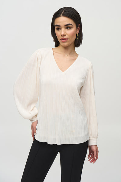 Pleated Knit Boxy V-Neck Top Joseph Ribkoff