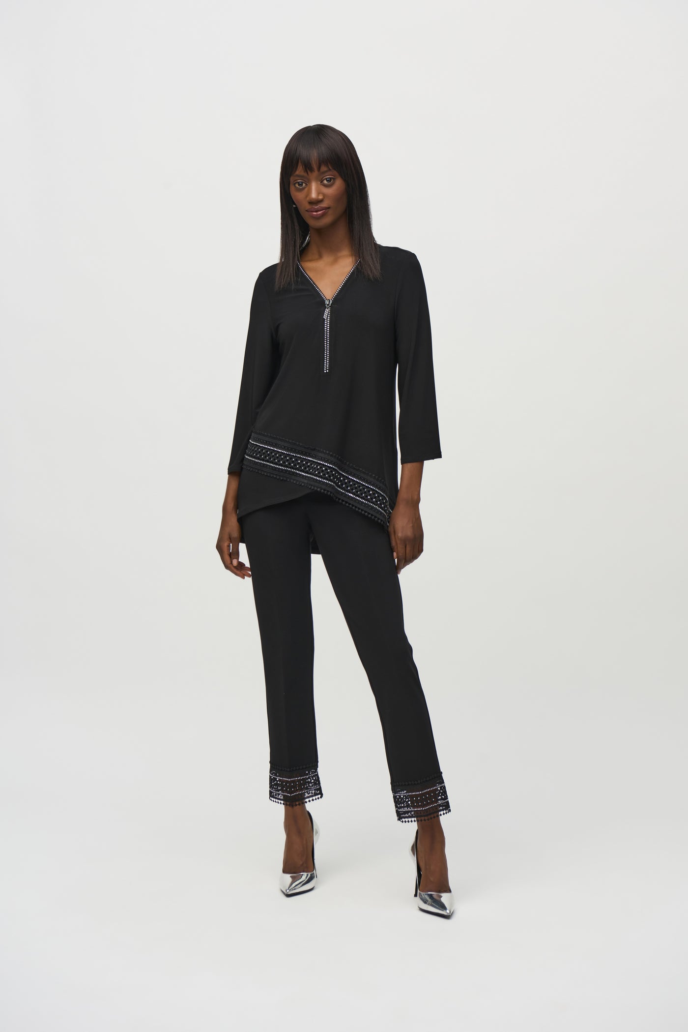 Silky Knit Straight Pants With Lace Detail Joseph Ribkoff