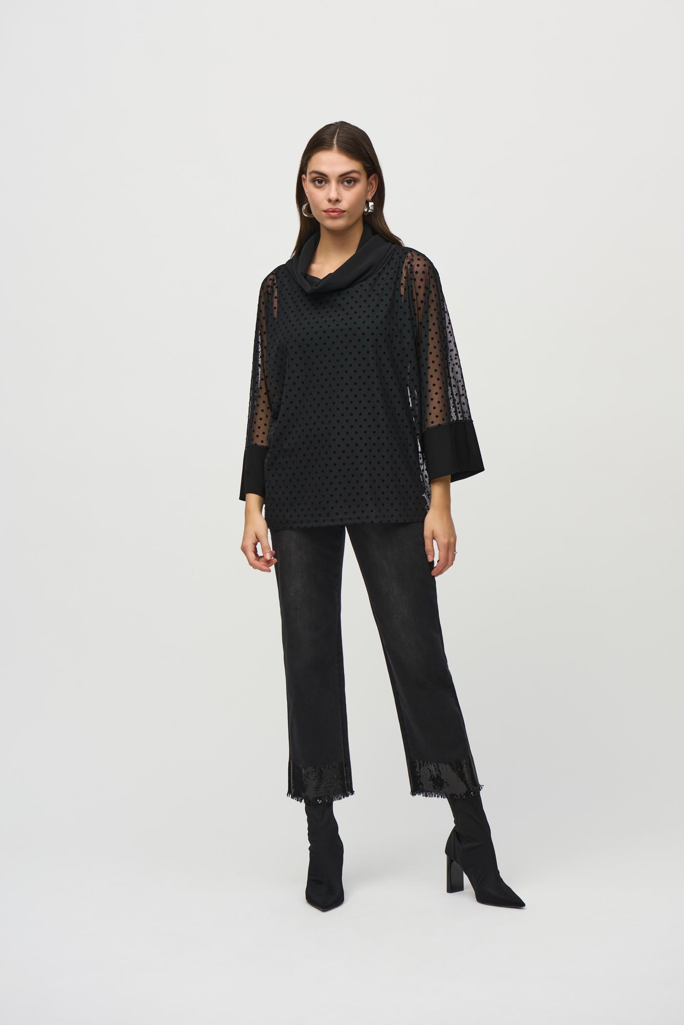 Dot Mesh And Silky Knit Layered Tunic Joseph Ribkoff