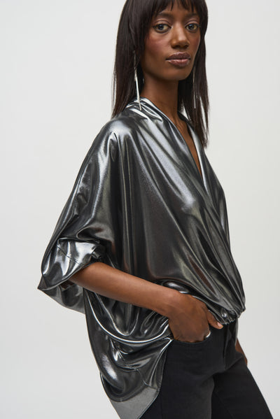 Metallic Foiled Chiffon Wrap Top Joseph Ribkoff