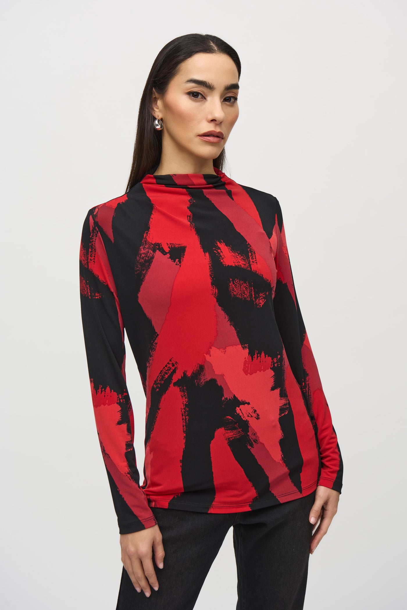 Silky Knit Abstract Print Mock Neck Top Joseph Ribkoff