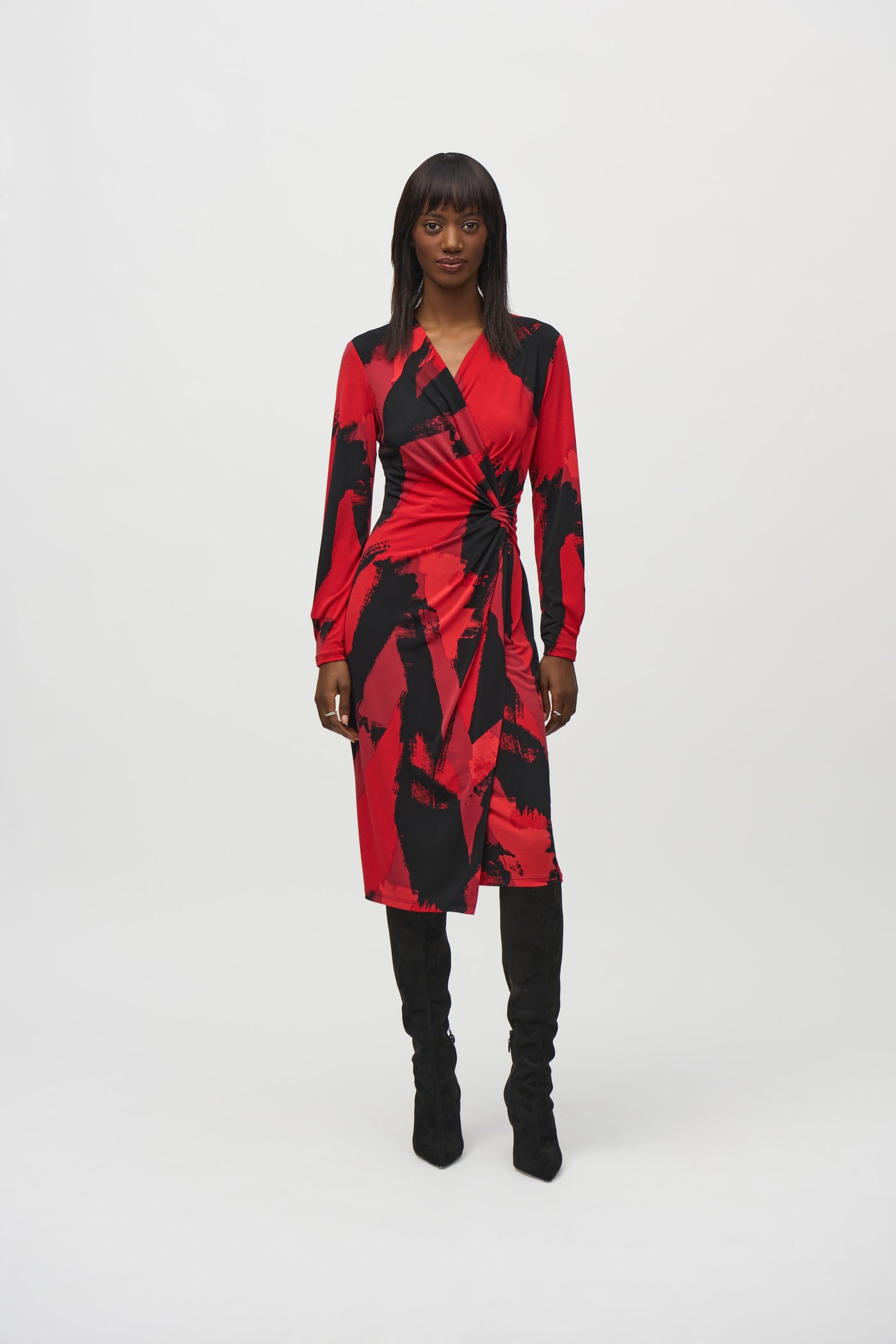 Silky Knit Abstract Print Wrap Dress Joseph Ribkoff