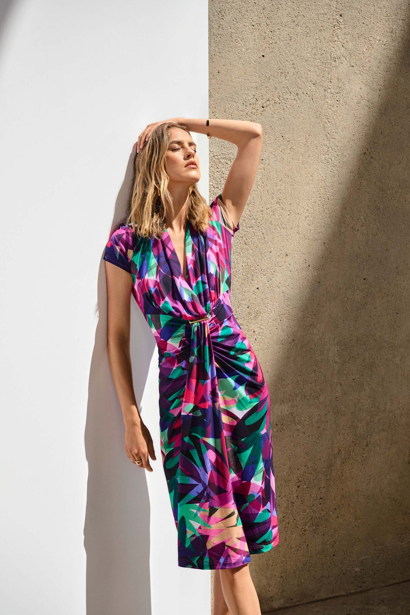 Silky Knit Tropical Print Wrap Dress Joseph Ribkoff