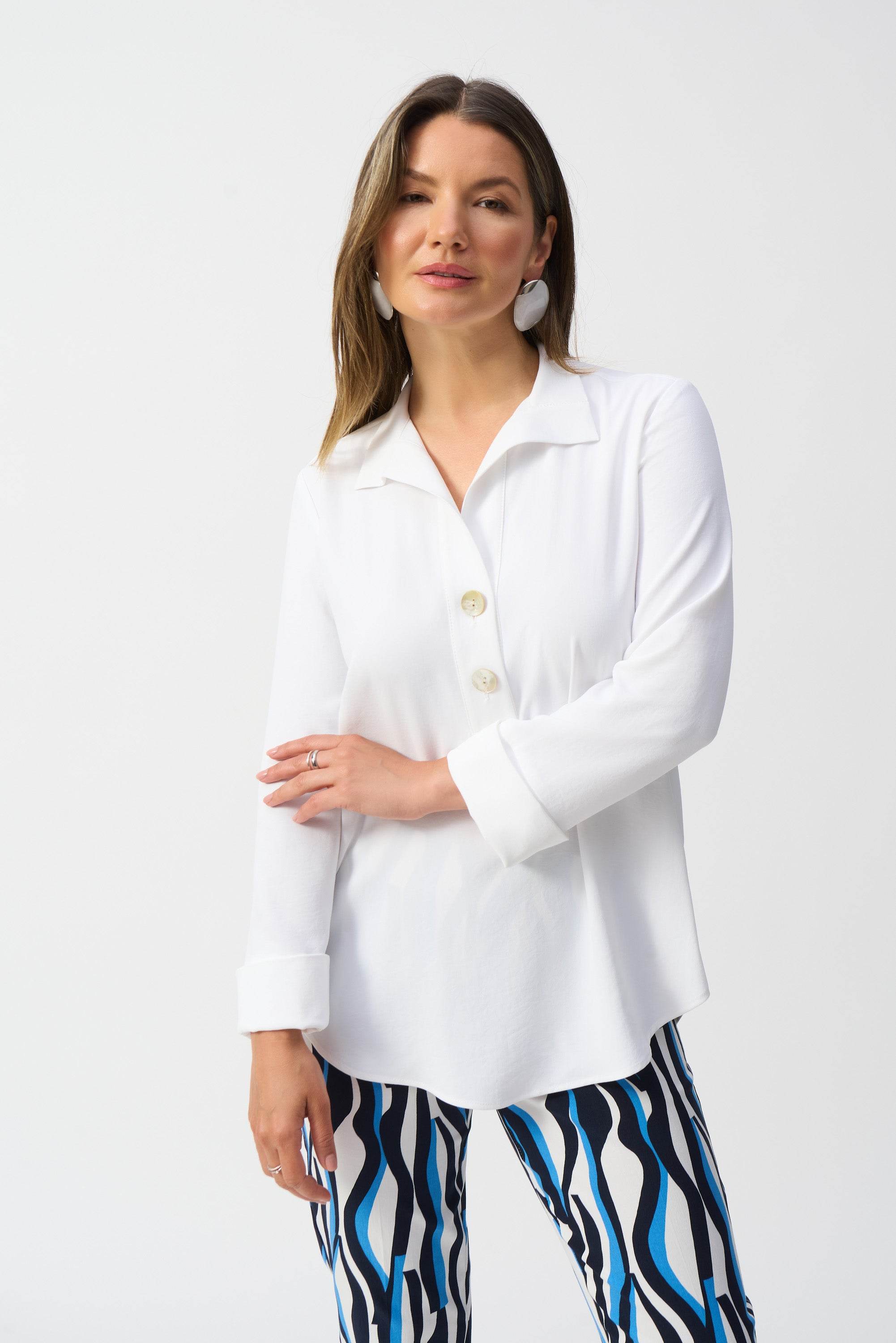 Eggshell Straight Top With Button Detail Style 251079 – Dream Pants