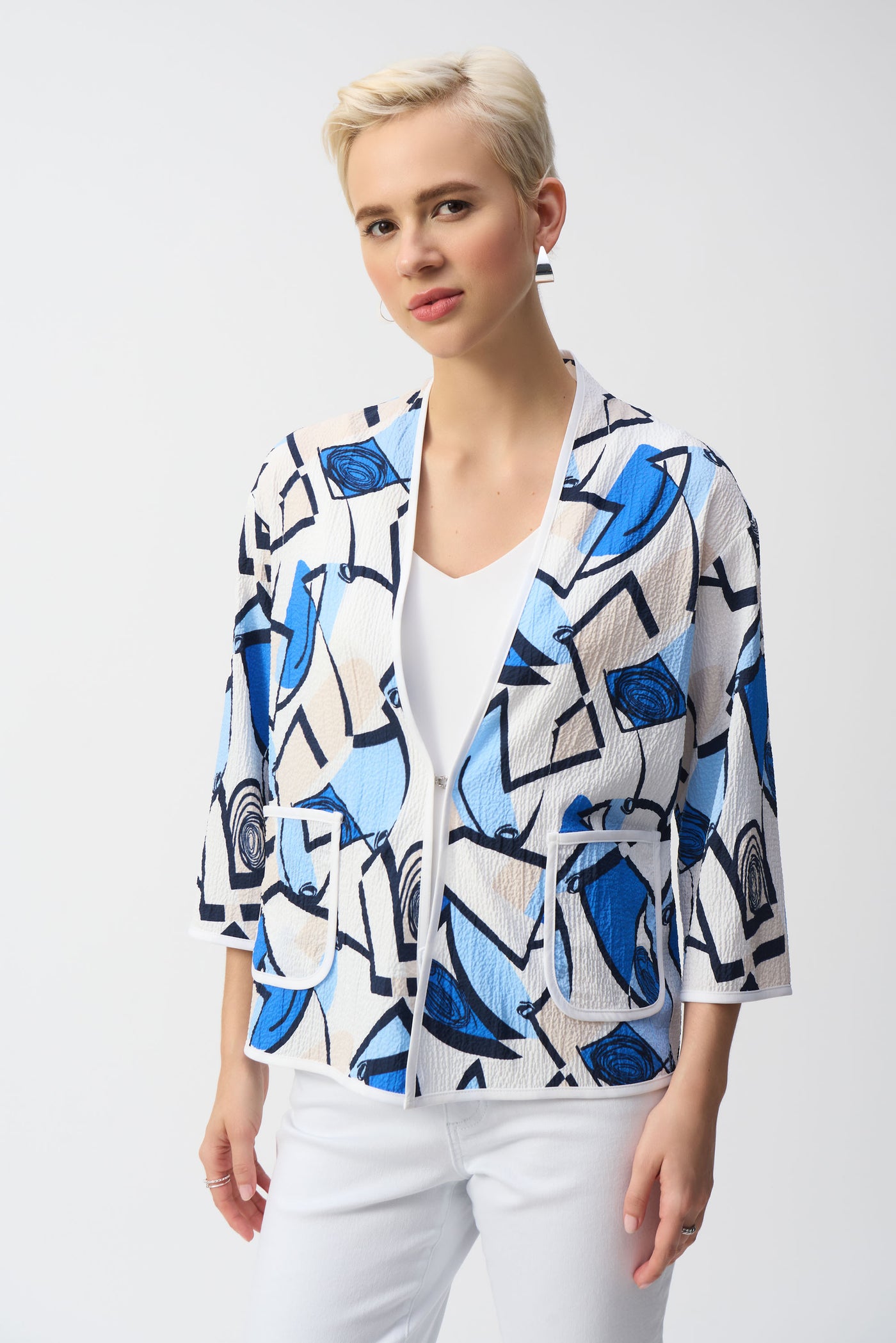Seersucker Geometric Print Jacket Joseph Ribkoff