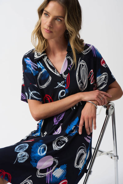 Silky Knit Abstract Print A-Line Dress Joseph Ribkoff