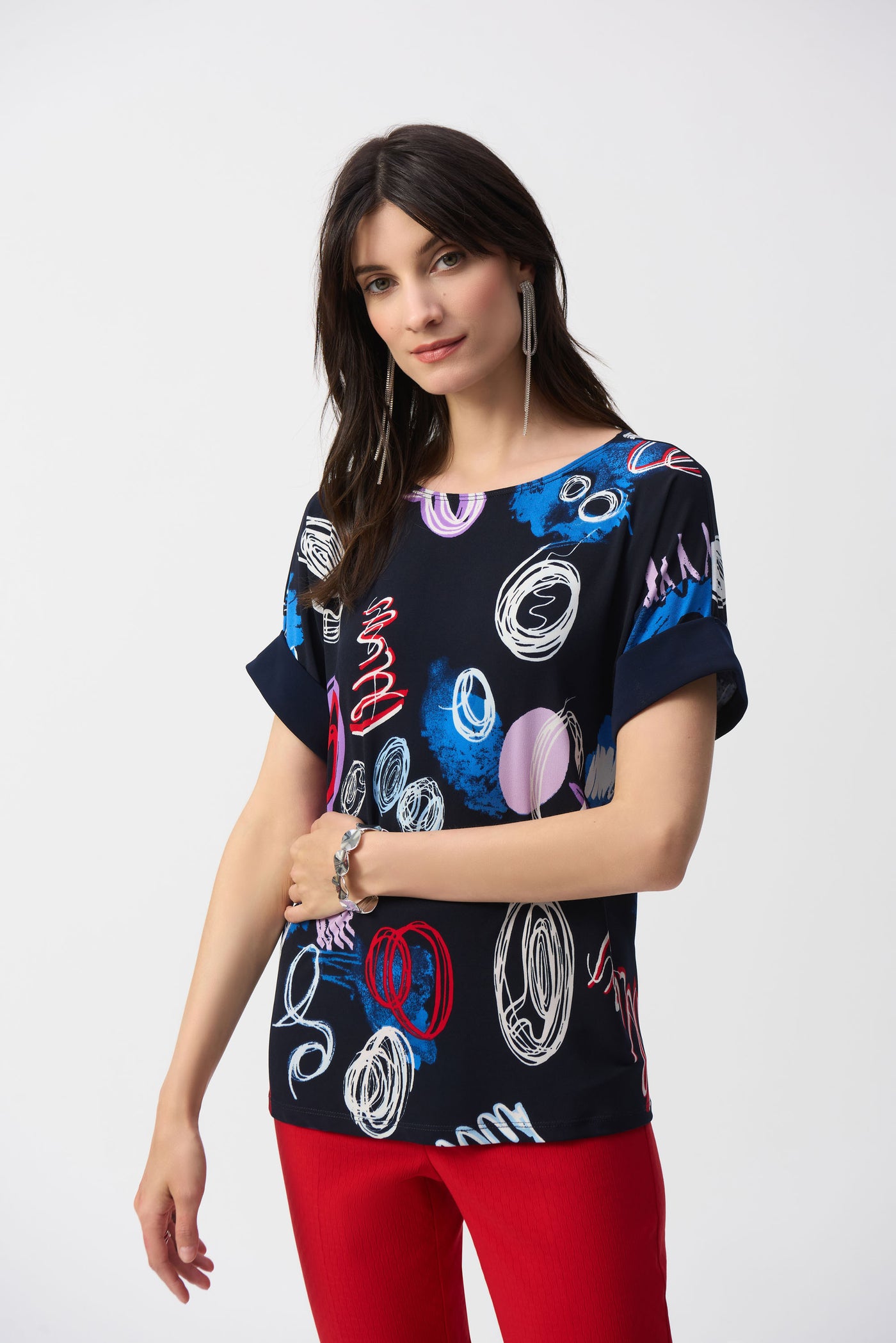 Silky Knit Abstract Print Boxy Top Joseph Ribkoff