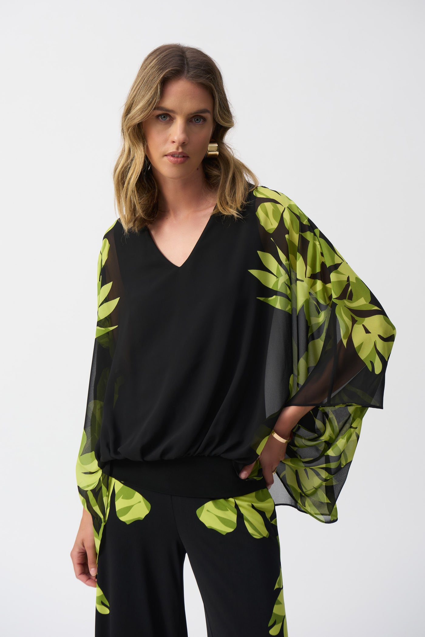 Chiffon And Silky Knit Floral Poncho Top Joseph Ribkoff