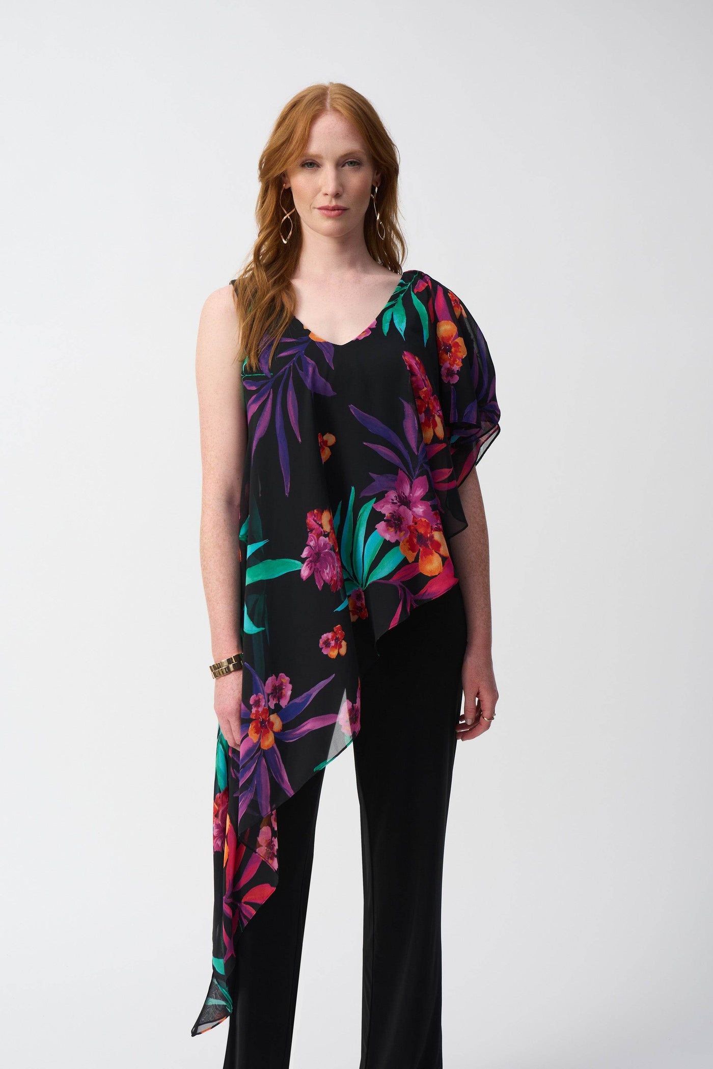Silky Knit Jumpsuit With Tropical Chiffon Overlay - Dream Pants