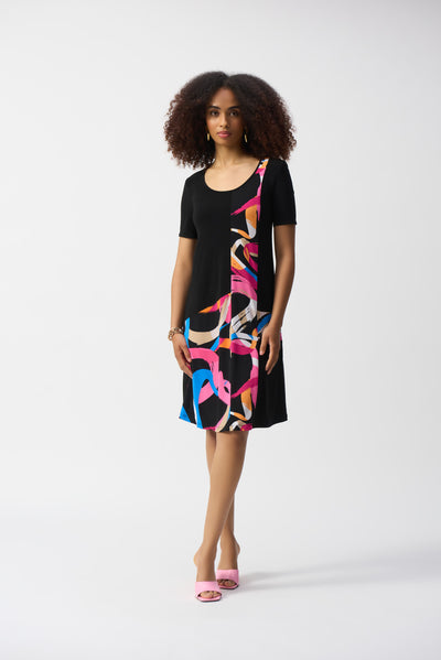 Silky Knit Abstract Print Trapeze Dress Joseph Ribkoff