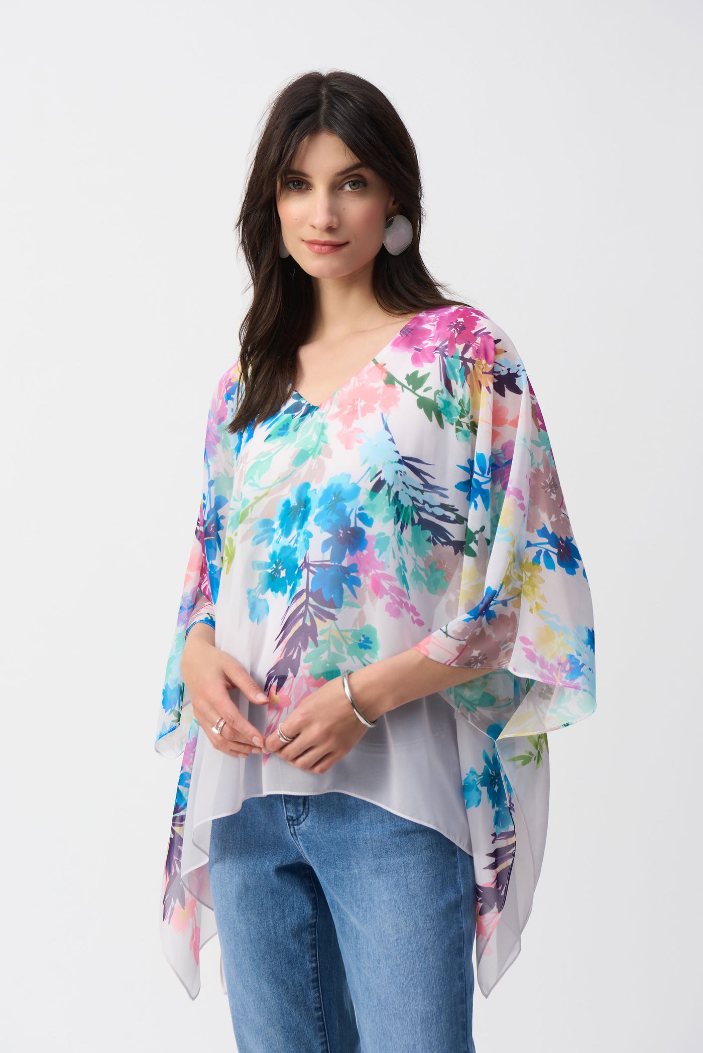 Chiffon Floral Print Poncho Top Joseph Ribkoff