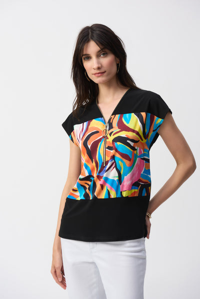 Silky Knit and Satin Abstract Boxy Top