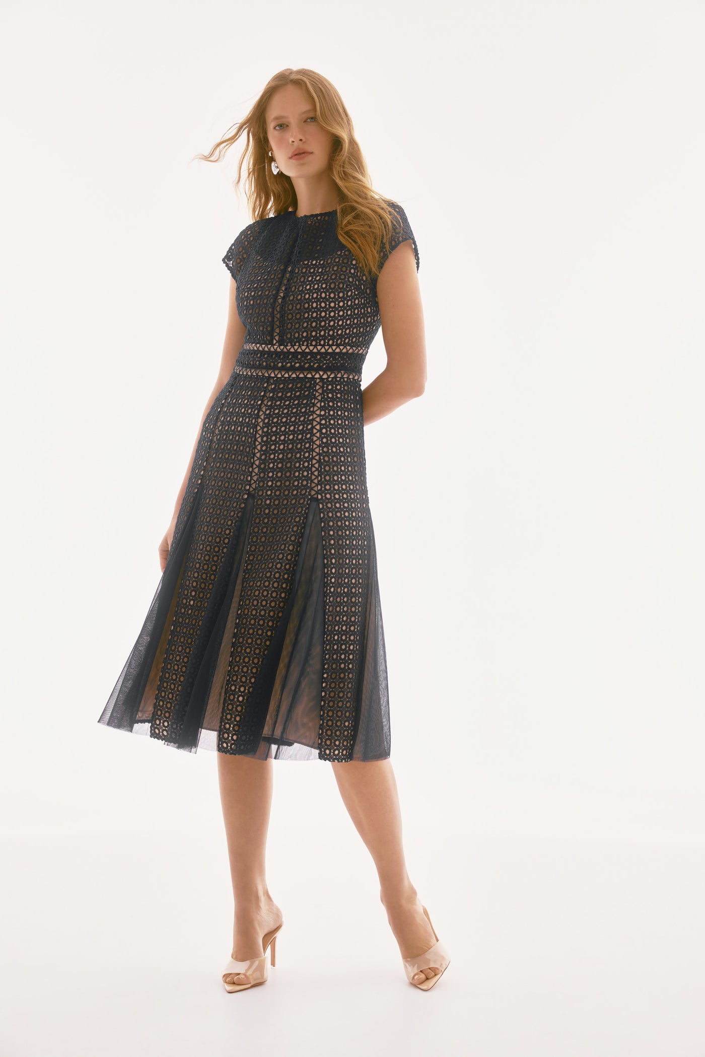 Signature Guipure And Mesh Fit And Flare Dress Joseph Ribkoff