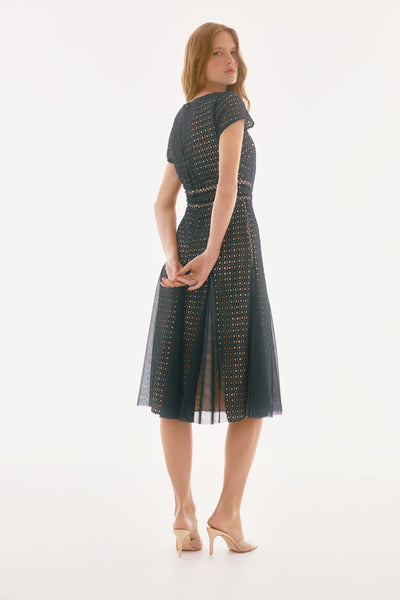 Signature Guipure And Mesh Fit And Flare Dress Joseph Ribkoff