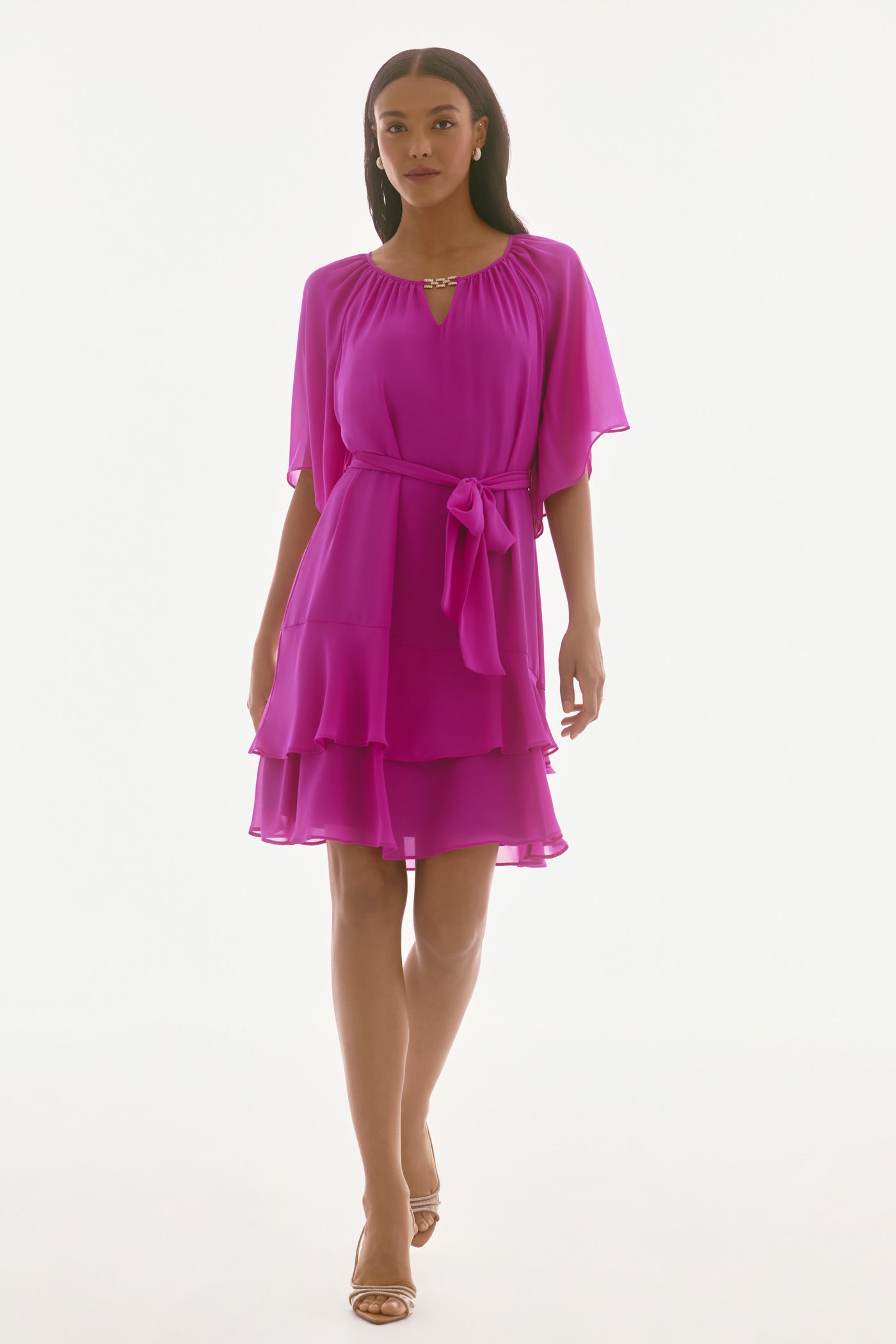 Signature Chiffon Belted A-Line Dress Joseph Ribkoff