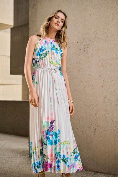 Pleated Satin Floral Print Maxi Dress - Dream Pants