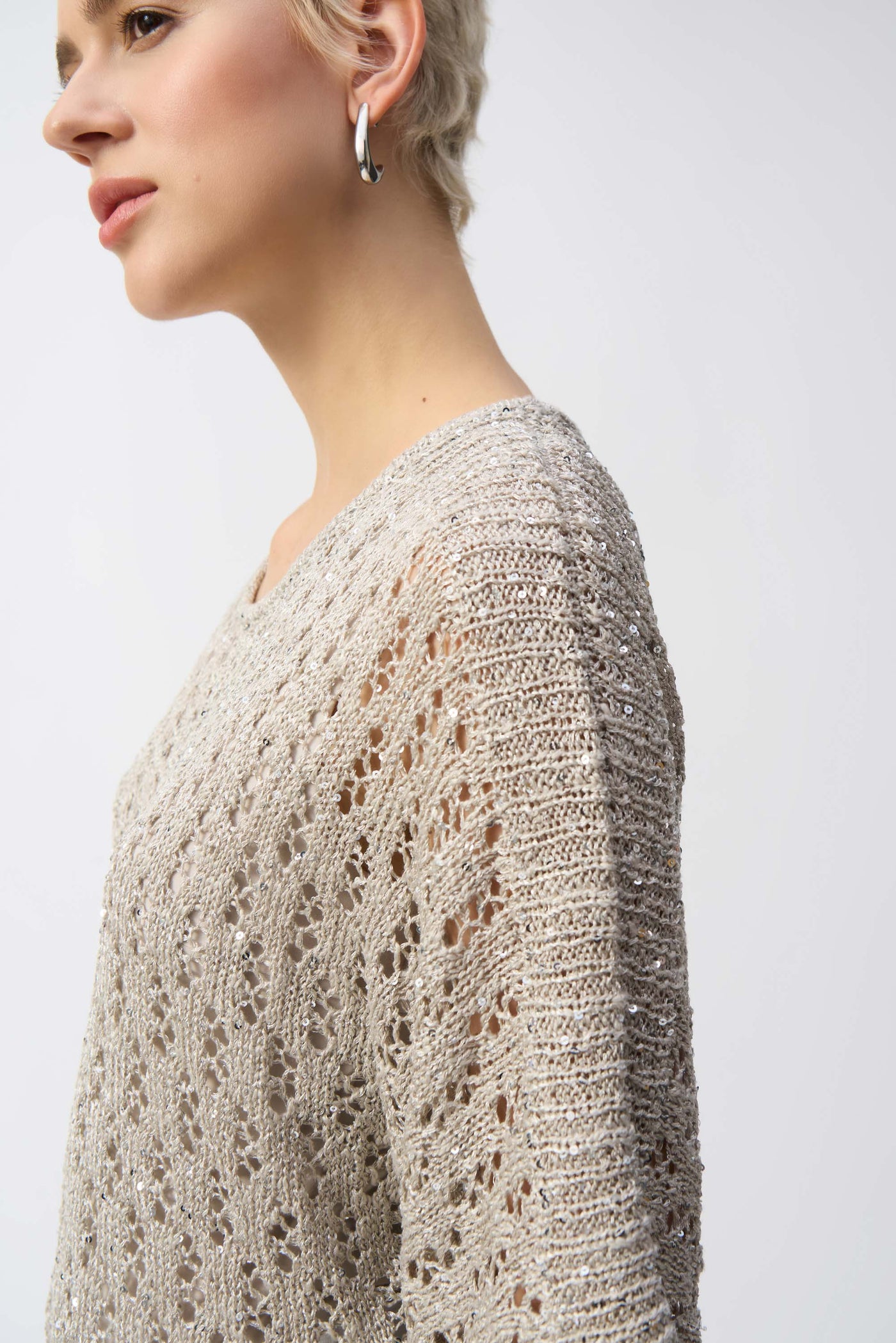 Pointelle Sweater Sequined Pullover Joseph Ribkoff