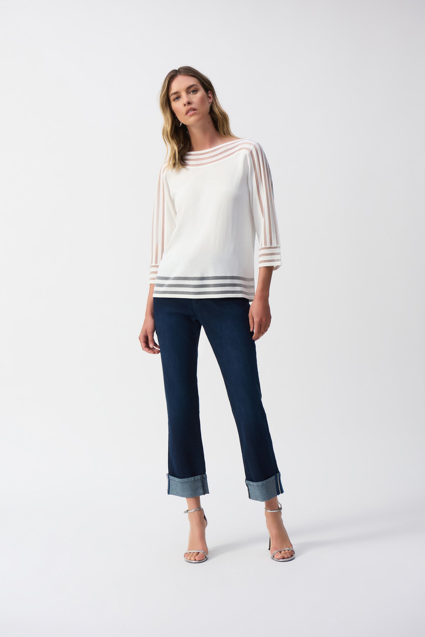 Sweater Knit Pullover with Mesh Stripe Detail Joseph Ribkoff