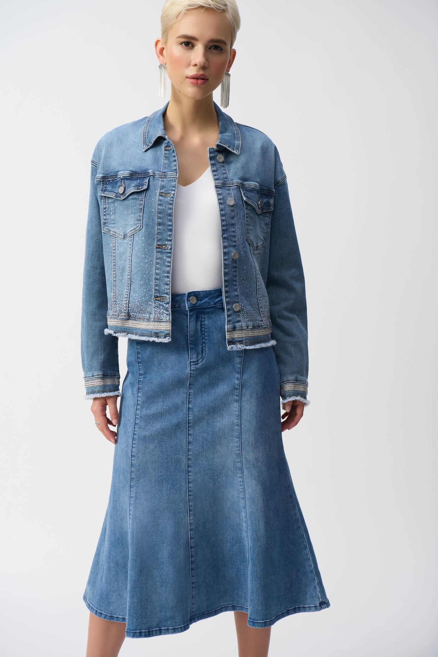 Stretch Denim Jacket with Embroidery Joseph Ribkoff