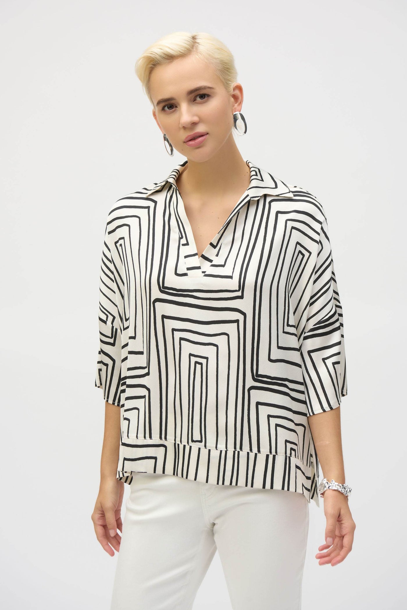 Satin Geometric Print Boxy Top - Dream Pants