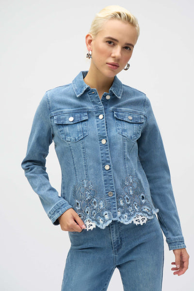 Stretch Denim Jacket with Embroidery