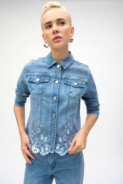 Stretch Denim Jacket with Embroidery