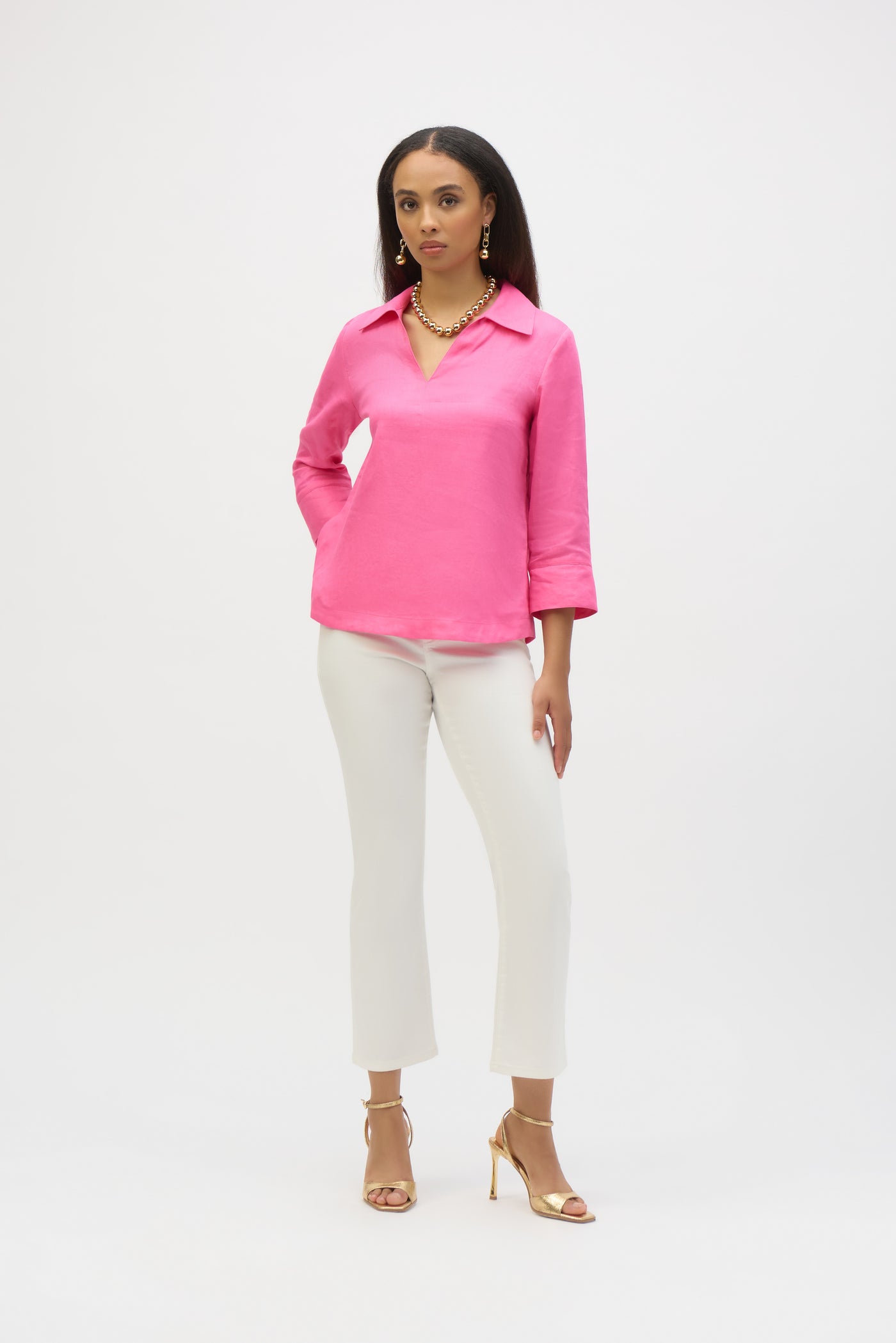 Linen Boxy Top with Shirt Collar