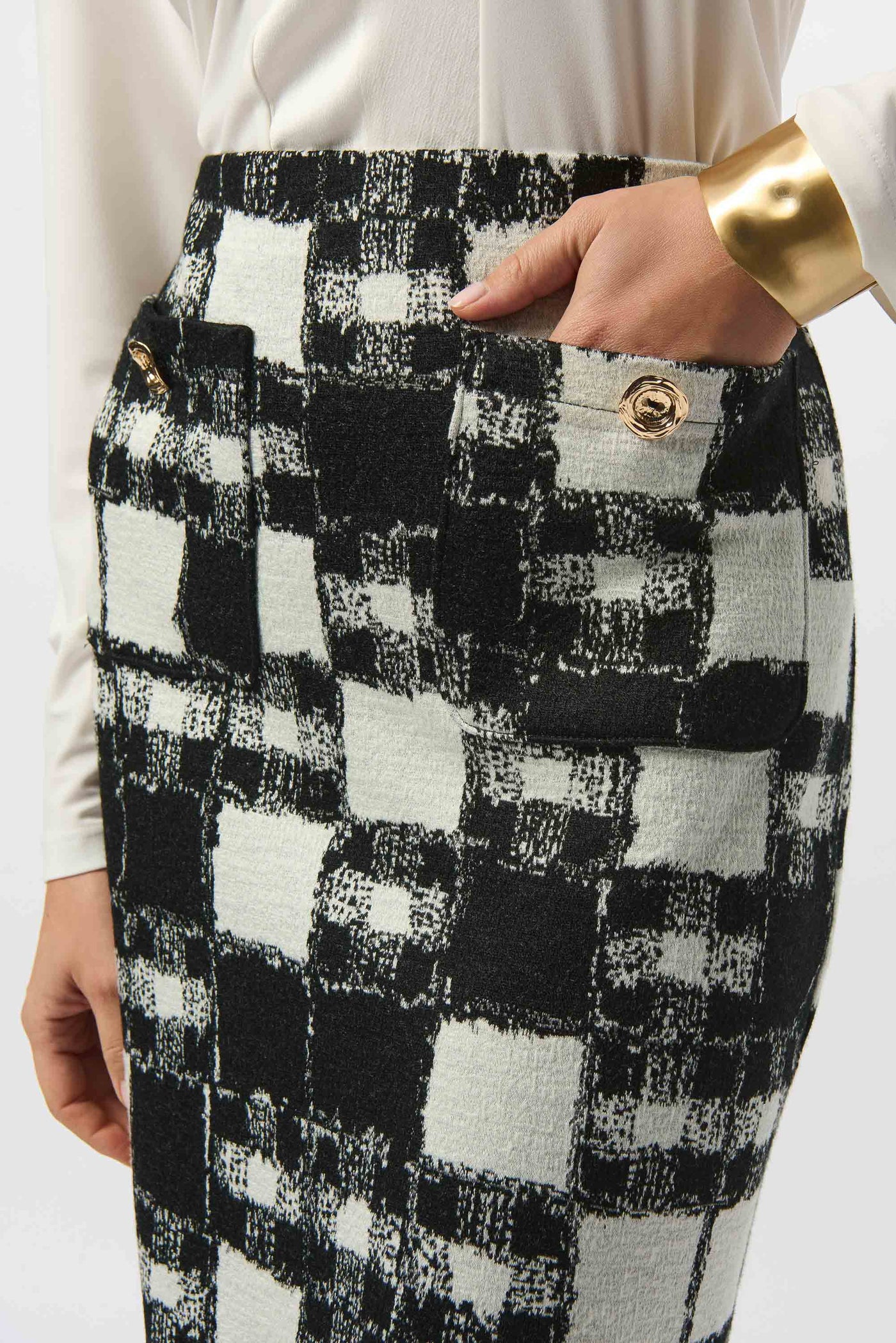 Jacquard Sweater Plaid Print Pull-On Skirt Joseph Ribkoff