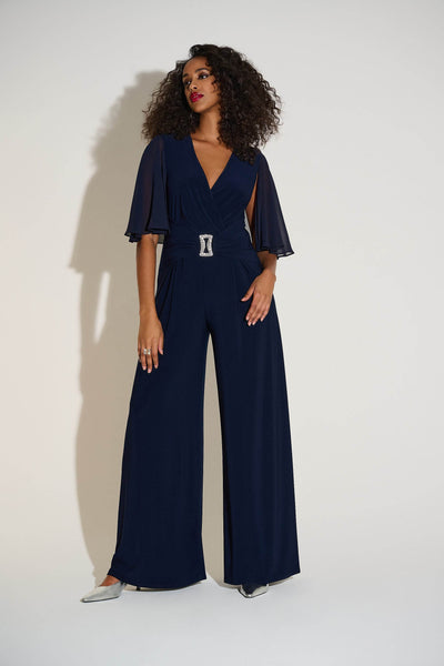 Signature Silky Knit & Chiffon Wide Leg Jumpsuit with Cape - Dream Pants
