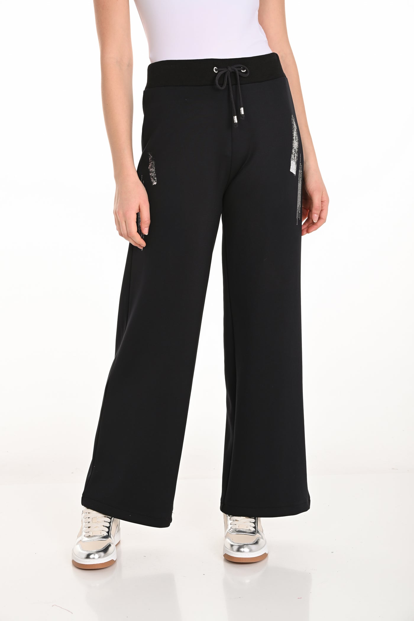 Wide-Leg Pants with Metallic Detail Frank Lyman