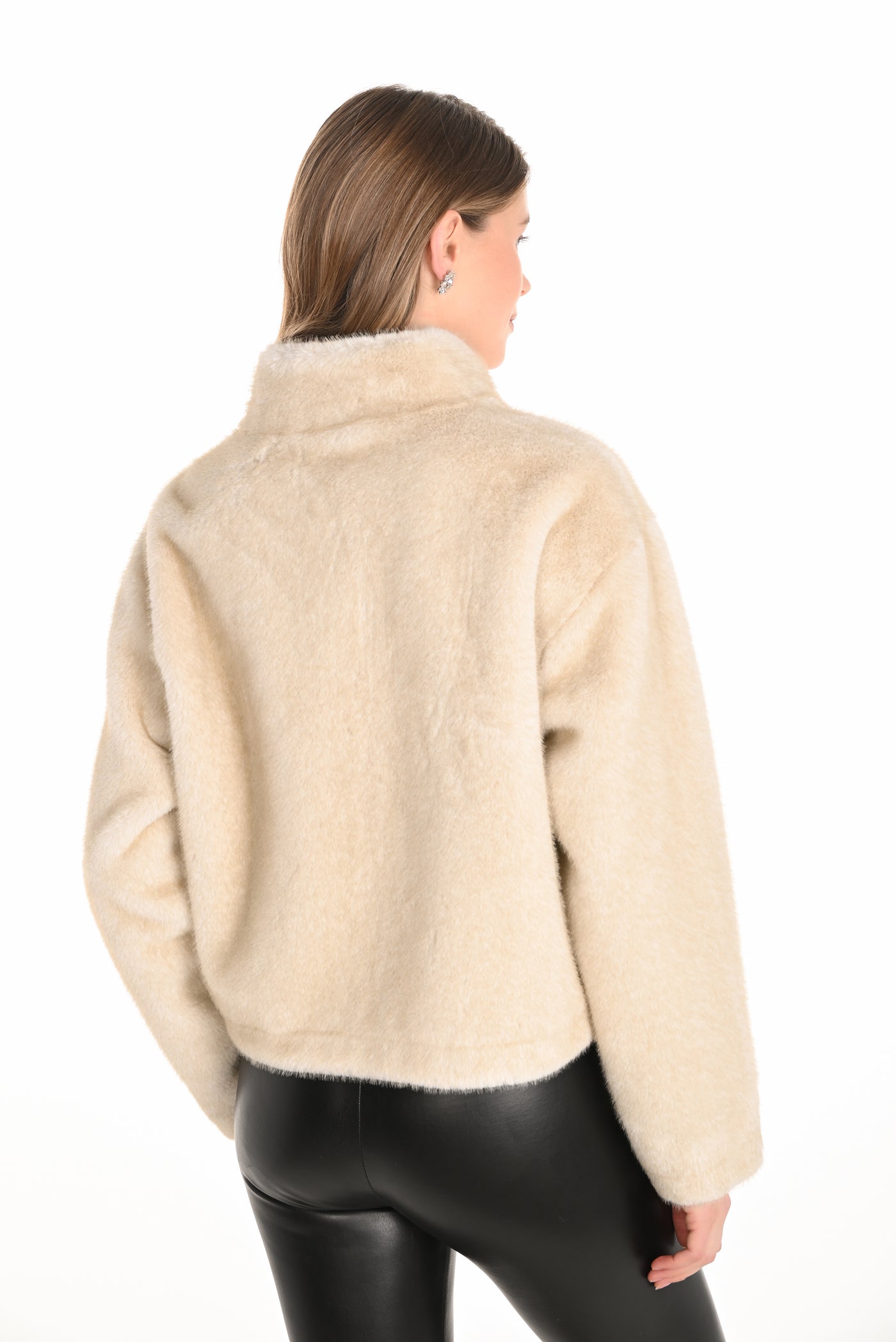 Faux Fur Jacket with Crystal Button Detail Frank Lyman