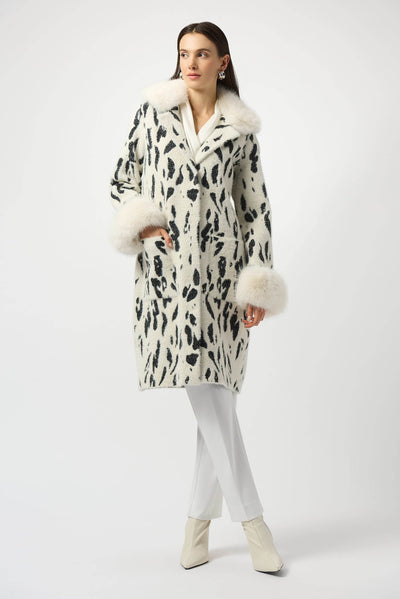 Feather Yarn Animal Jacquard Coat with Faux Fur Trim - Dream Pants