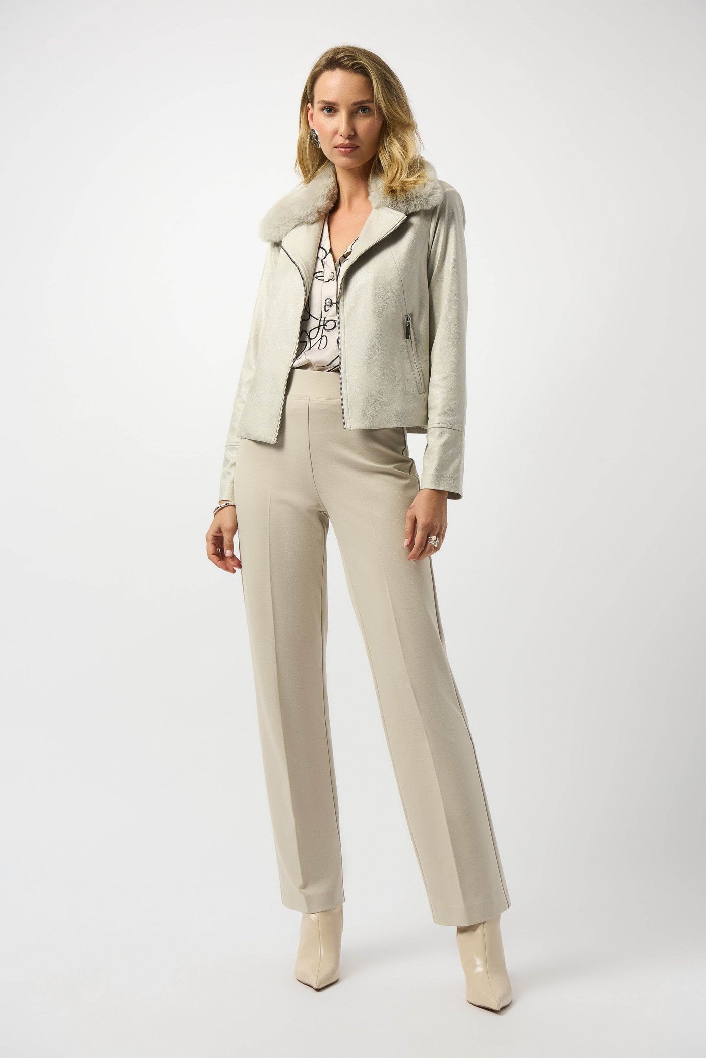 Foiled Suede Swing Jacket with Faux Fur Collar - Dream Pants