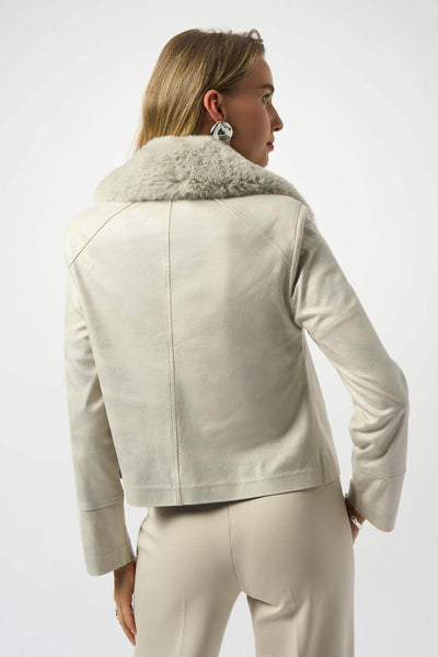 Foiled Suede Swing Jacket with Faux Fur Collar - Dream Pants