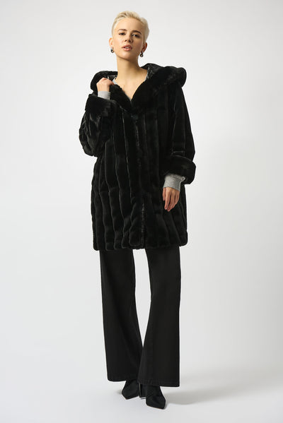 Faux Fur Reversible Hooded Coat Joseph Ribkoff